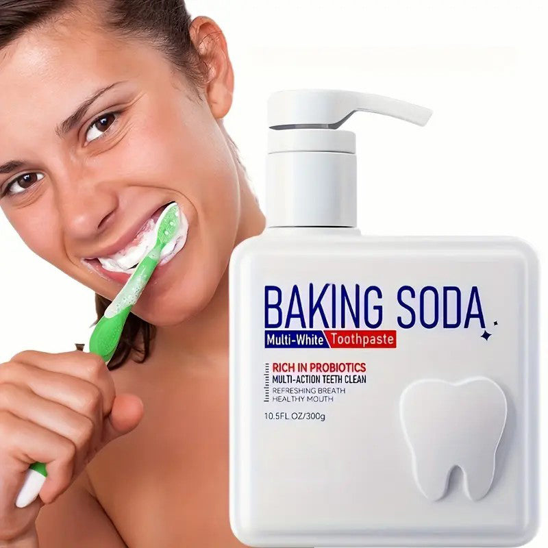 Minceetbien™ Large Capacity 300g Household Toothpaste, Pump Dispenser, Probiotic Containing Baking Soda Toothpaste, Deep Cleaning, Basic Cleaning, Whitening And Brightening, Fresh Breath.