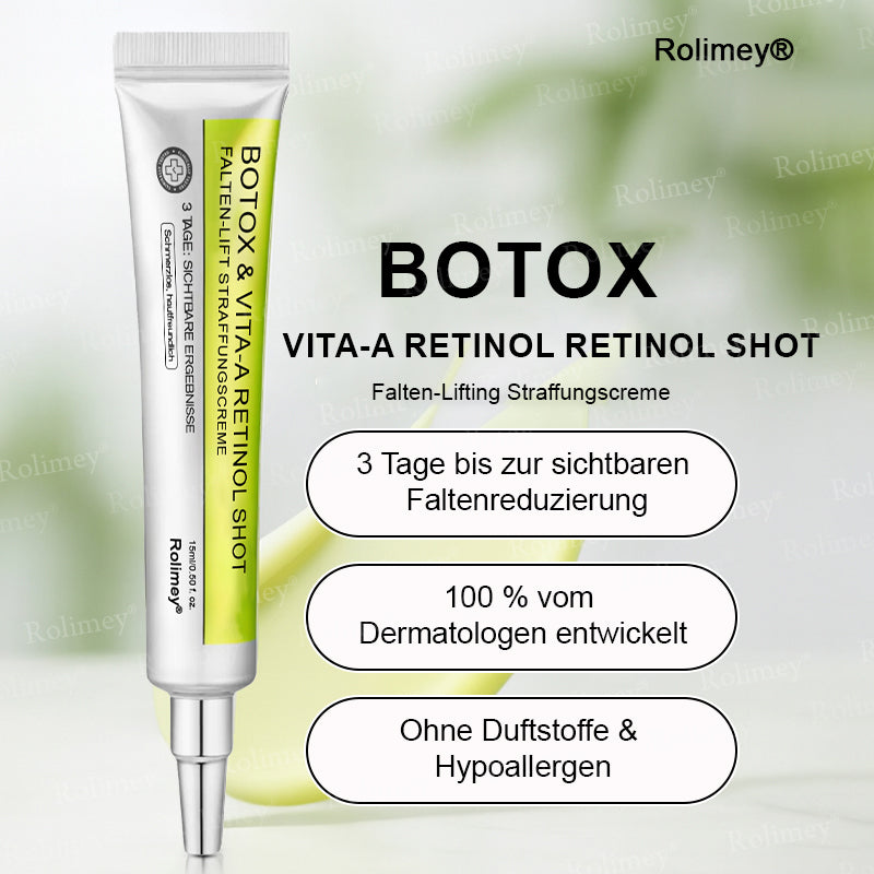 [Nur noch 30 MINUTEN] Jetzt jugendliche Haut zurückgewinnen Rolimey® Botox & Vita-A Retinol Shot Falten-Lift Straffungscreme