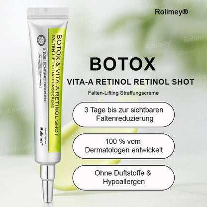 [Nur noch 30 MINUTEN] Jetzt jugendliche Haut zurückgewinnen Rolimey® Botox & Vita-A Retinol Shot Falten-Lift Straffungscreme