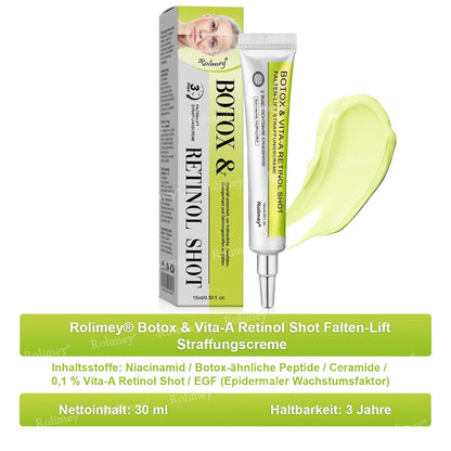 [Nur noch 30 MINUTEN] Jetzt jugendliche Haut zurückgewinnen Rolimey® Botox & Vita-A Retinol Shot Falten-Lift Straffungscreme