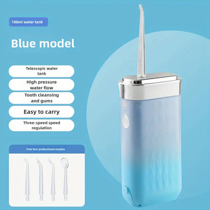 Minceetbien™ 1pc Blue Model Portable Electric Water Flosser, Rechargeable Oral Care Handheld Dental Irrigator with 3-Speed Adjustment, USB Charging, 36V Max Voltage, 1200mAh Lithium Battery, Includes 4 Nozzles