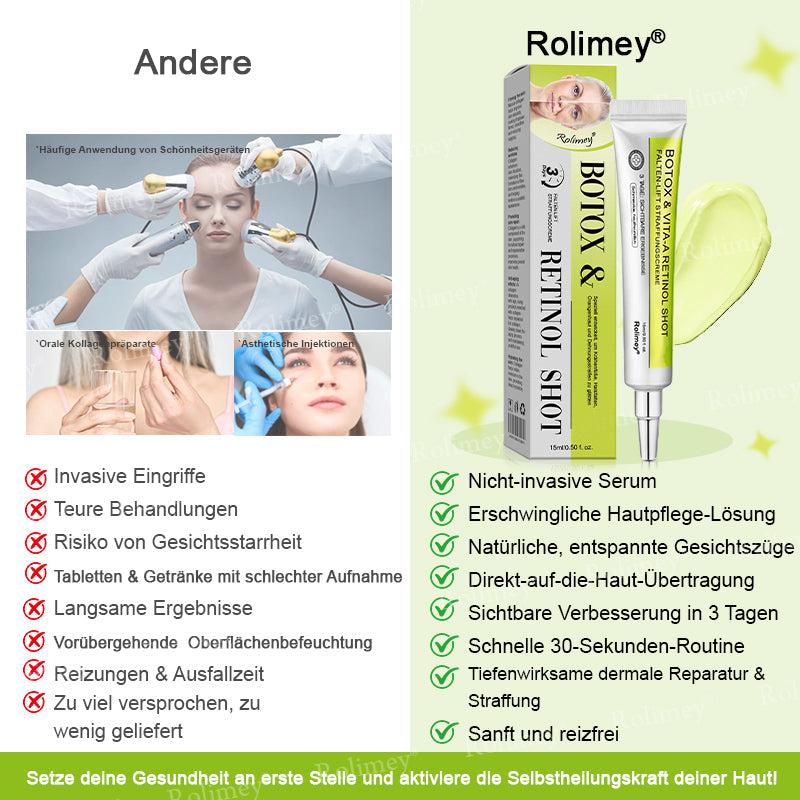 [Nur noch 30 MINUTEN] Jetzt jugendliche Haut zurückgewinnen Rolimey® Botox & Vita-A Retinol Shot Falten-Lift Straffungscreme