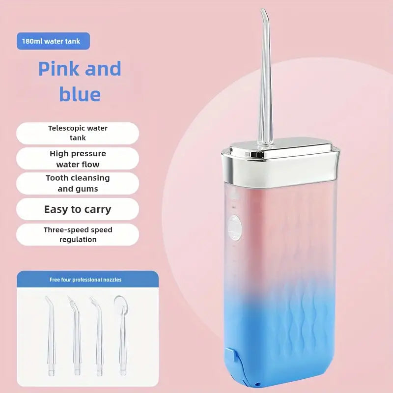 Minceetbien™ 1pc Blue Model Portable Electric Water Flosser, Rechargeable Oral Care Handheld Dental Irrigator with 3-Speed Adjustment, USB Charging, 36V Max Voltage, 1200mAh Lithium Battery, Includes 4 Nozzles