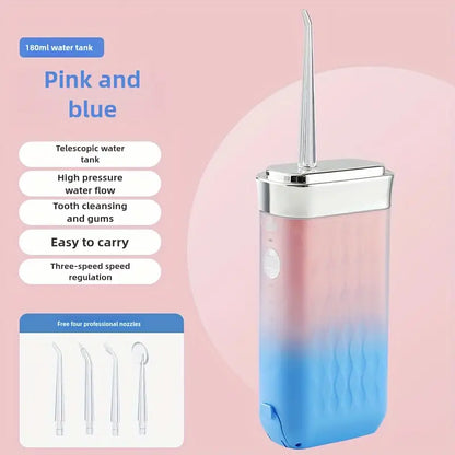 Minceetbien™ 1pc Blue Model Portable Electric Water Flosser, Rechargeable Oral Care Handheld Dental Irrigator with 3-Speed Adjustment, USB Charging, 36V Max Voltage, 1200mAh Lithium Battery, Includes 4 Nozzles