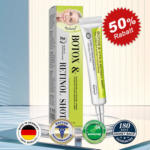 [Nur noch 30 MINUTEN] Jetzt jugendliche Haut zurückgewinnen Rolimey® Botox & Vita-A Retinol Shot Falten-Lift Straffungscreme